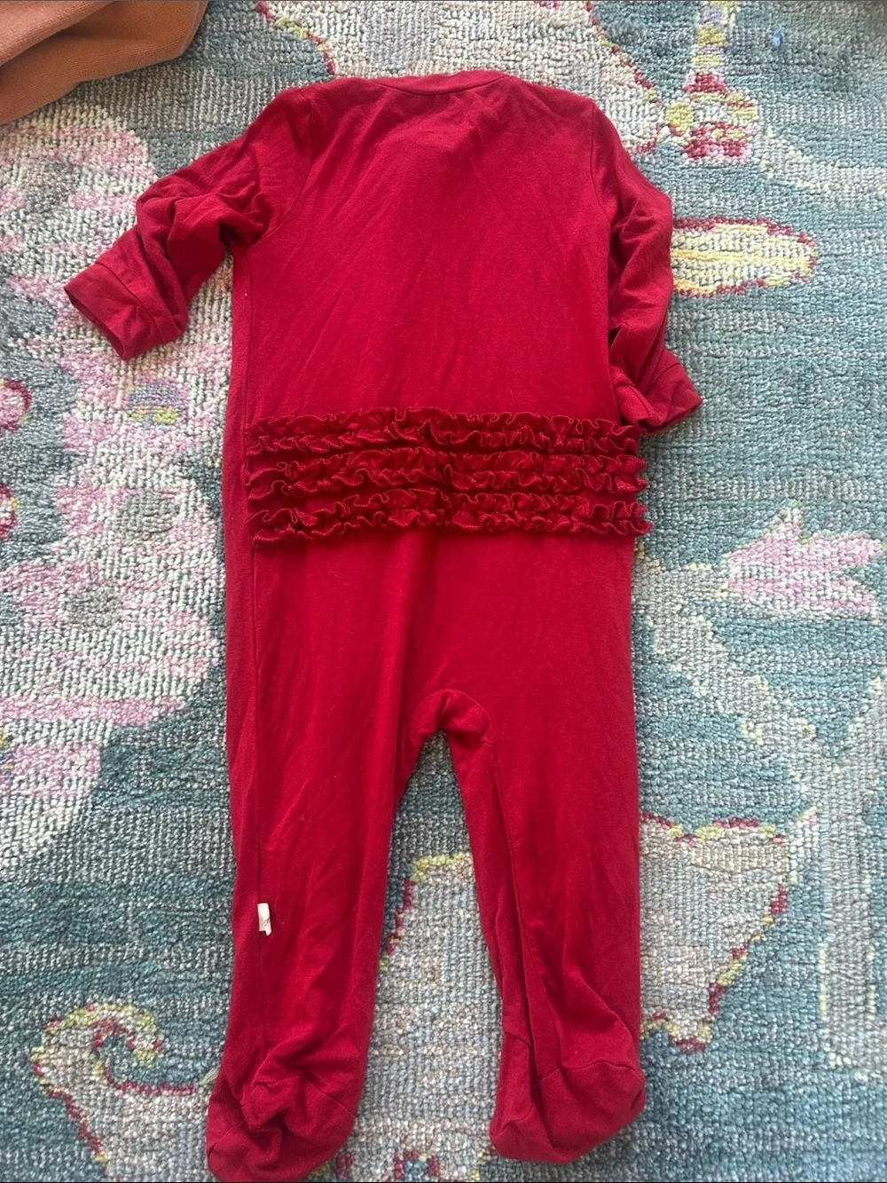 Milkberry Red Ruffle Front Kids One-Piece sleeper size 3-6 months bamboo